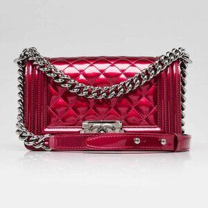 Chanel Pink Quilted Patent Leather Small Boy Bag